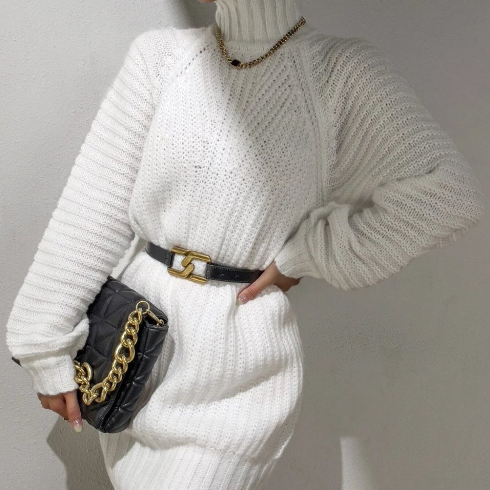 Womens White Sweater Dress - Picture 2 of 6